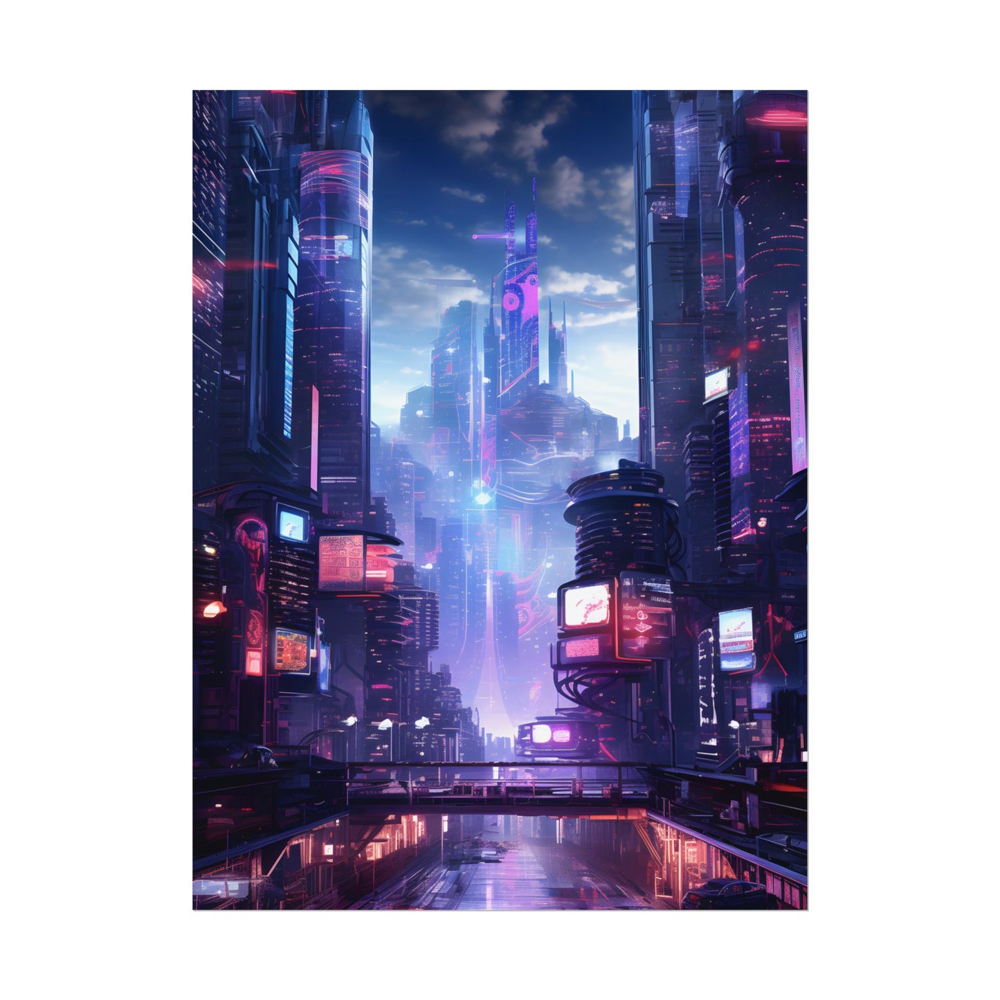 Cyberpunk Dystopia: Neon Cityscape Digital Art - Poster