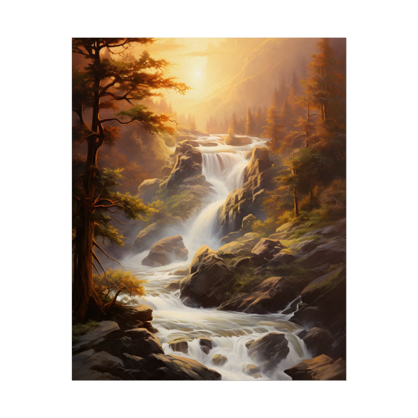 Breathtaking Waterfall: Oil Painting Artwork - Poster