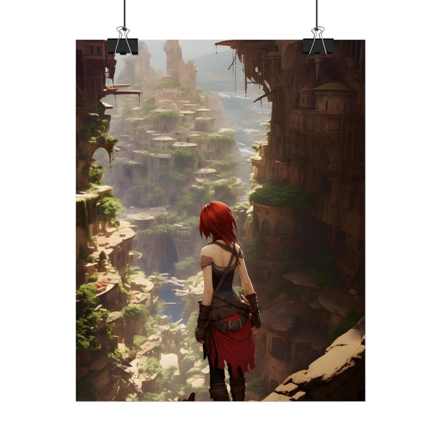 Anime Red Haired Female: Dramatic Bird's Eye View - Poster