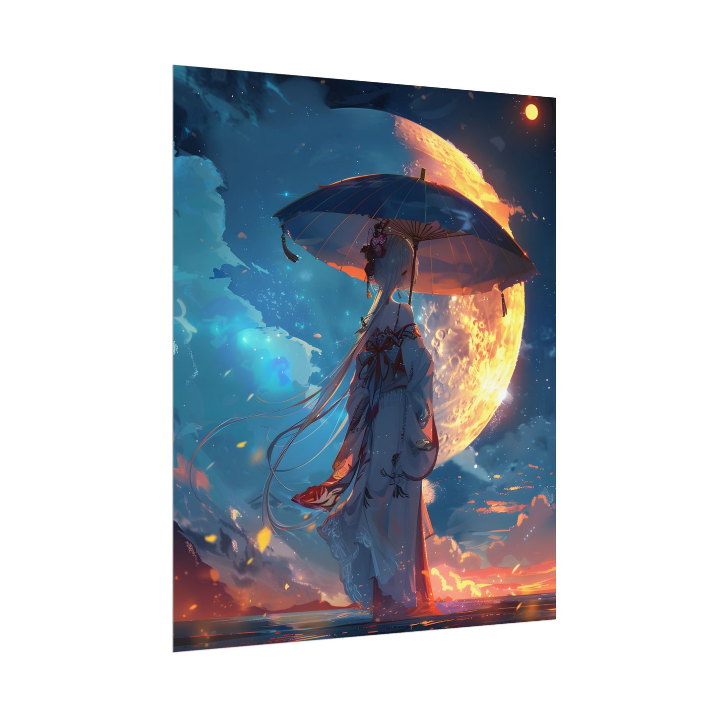 Winter Anime Girl: Holding Umbrella in Snowy Scene - Poster