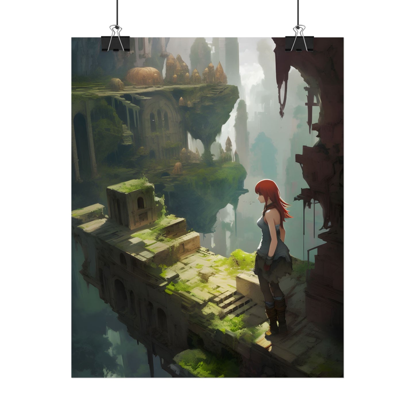 Anime Red Haired Female: Dramatic Eyes Art - Poster