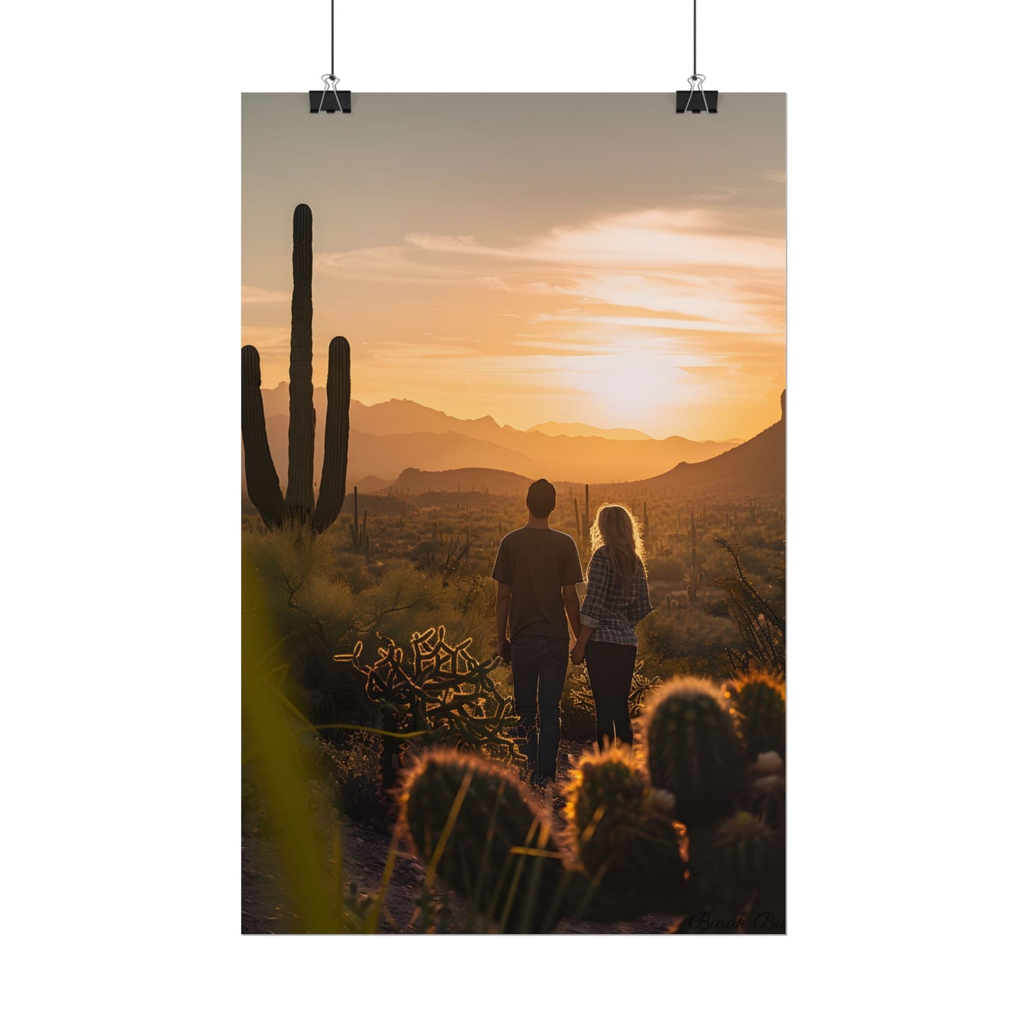 Serene Desert Sunset: Intimate Connection Digital Art - Poster