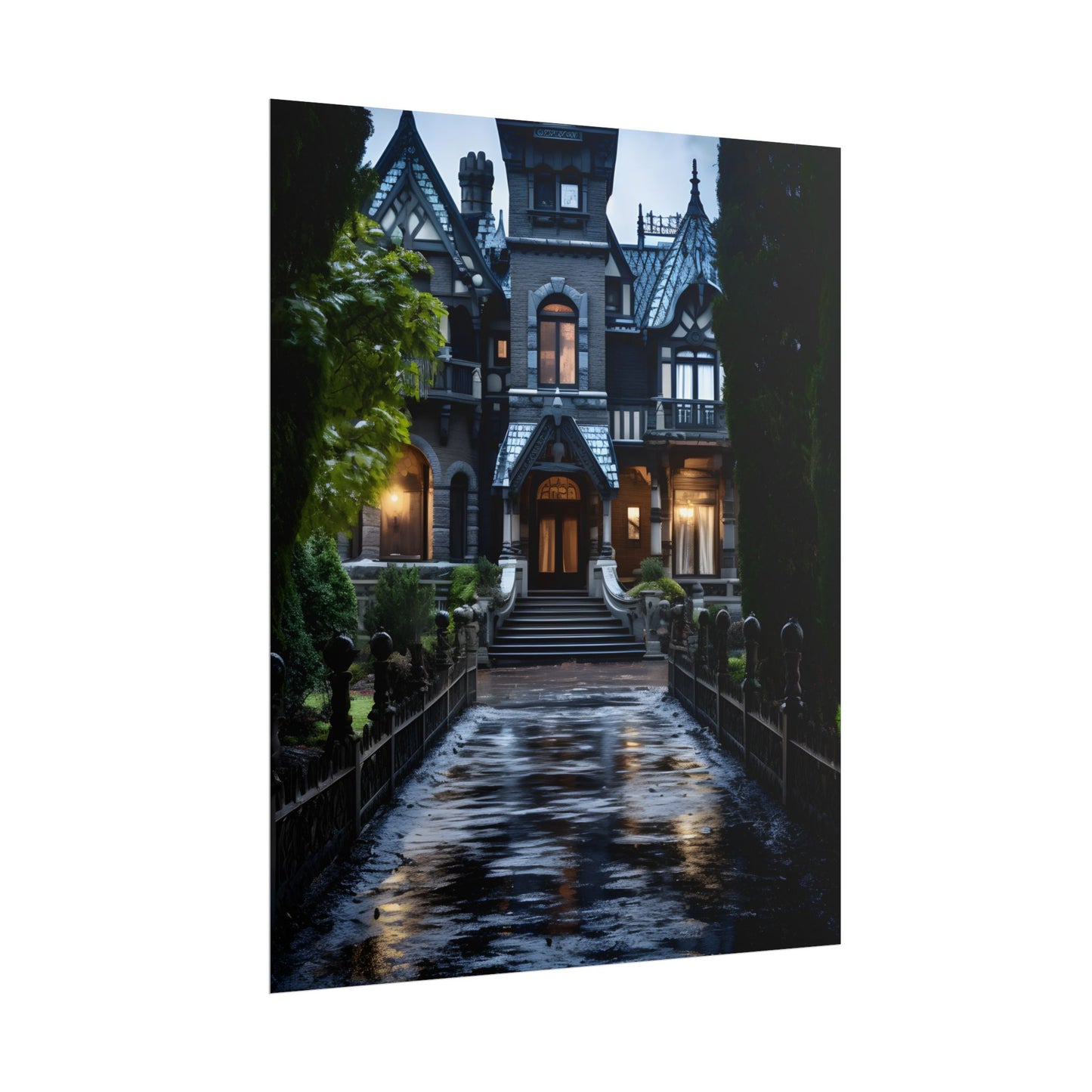 Ethereal Shadows of a Haunted Mansion: Dark Artwork - Poster