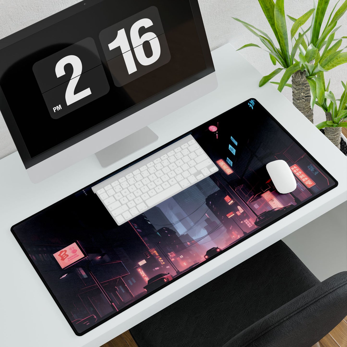 Cyberpunk Night: Melancholic Cityscape - Desk Mat