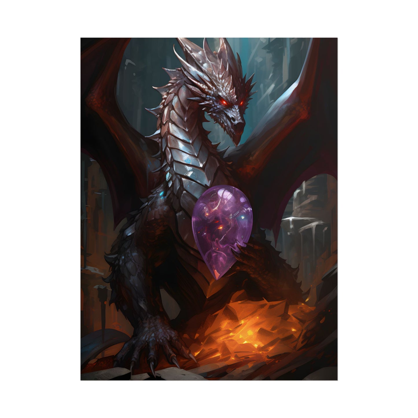 Ancient Fantasy Dragon Guarding Lair: Mythical Artwork - Poster