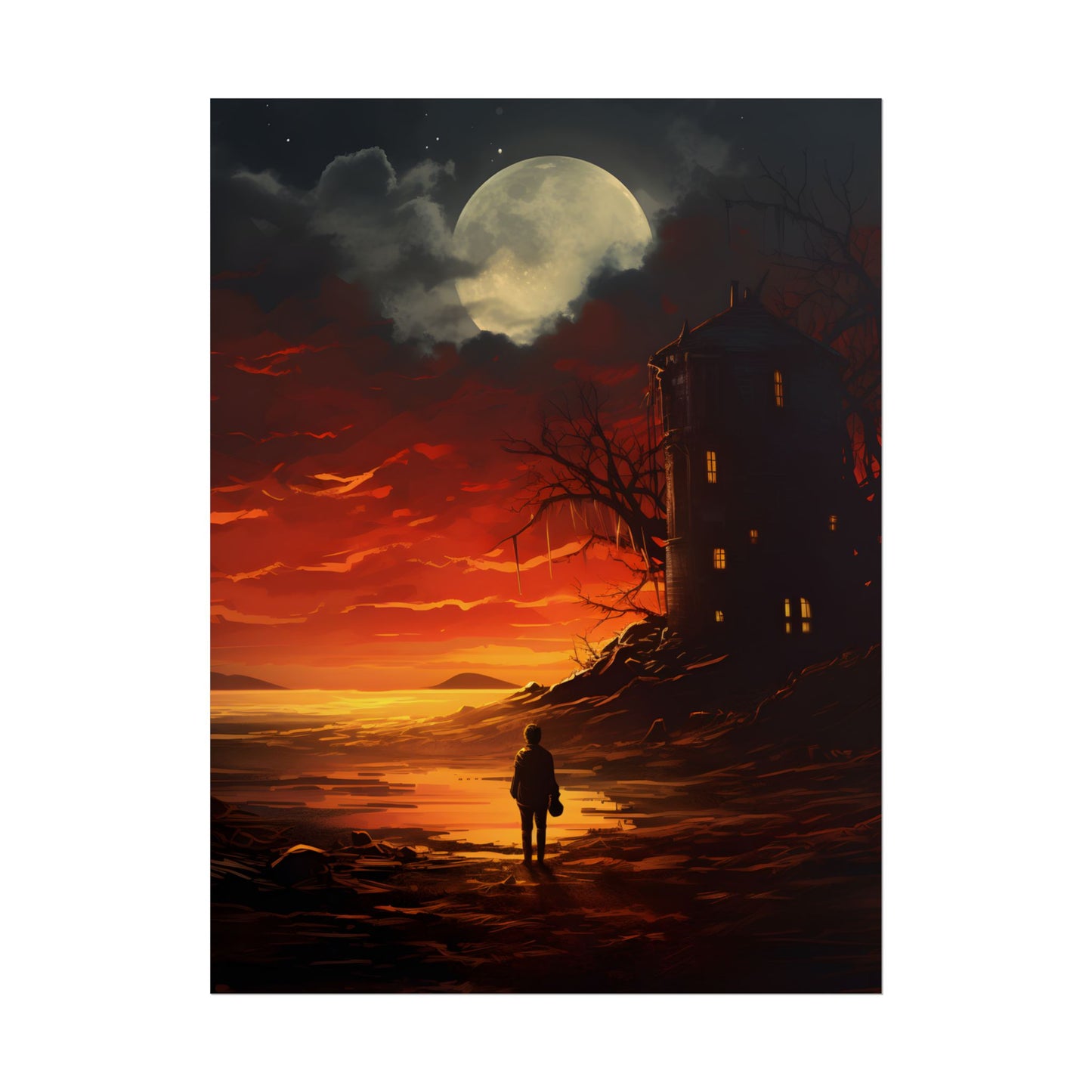 Black and White Portrait: Mysterious Figure Seated - Poster