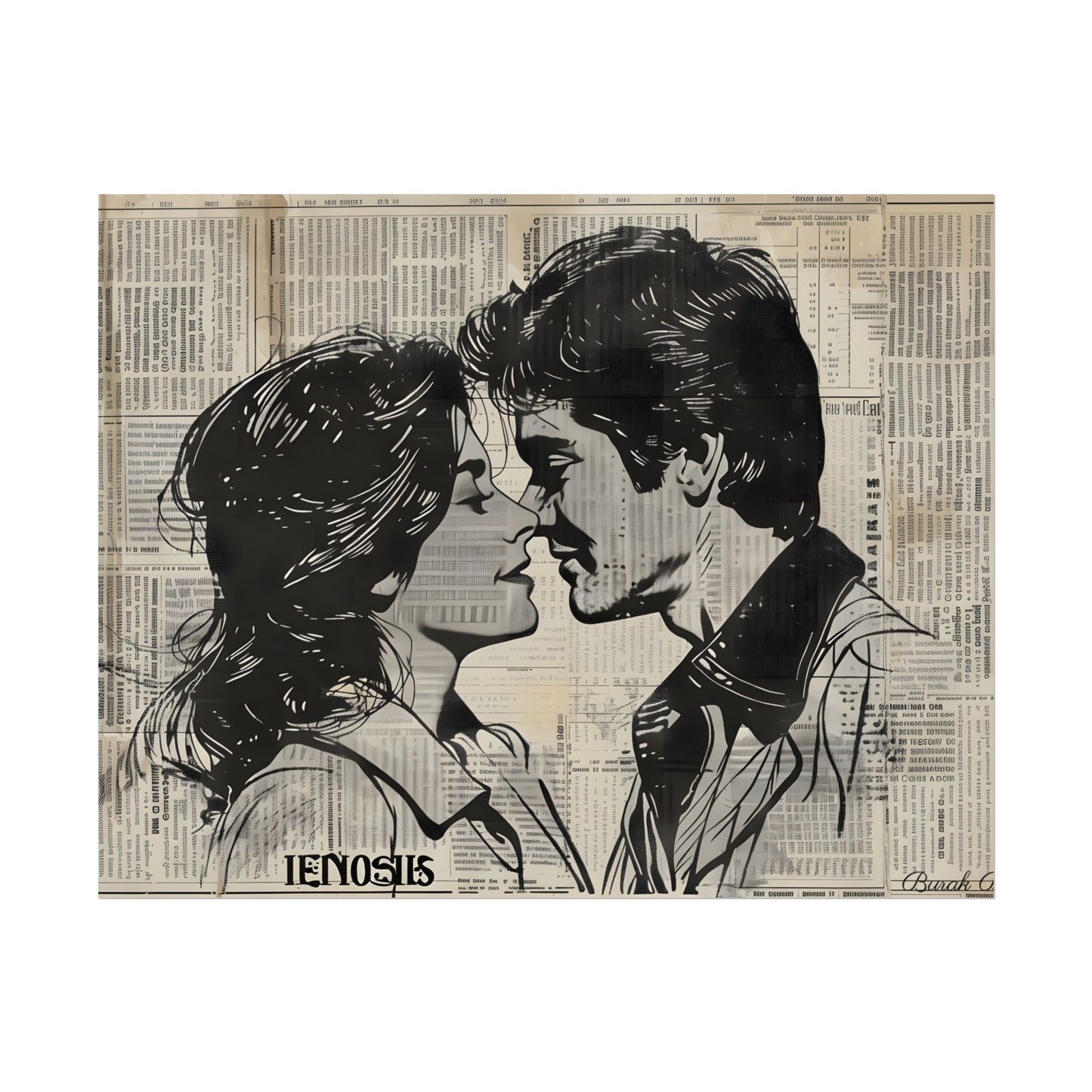 Vintage Romance Couples: Timeless Newsprint Art - Poster