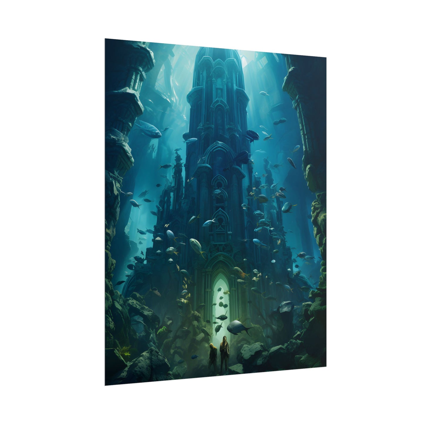 Sunken Ancient City: Underwater Ruins Digital Art - Poster
