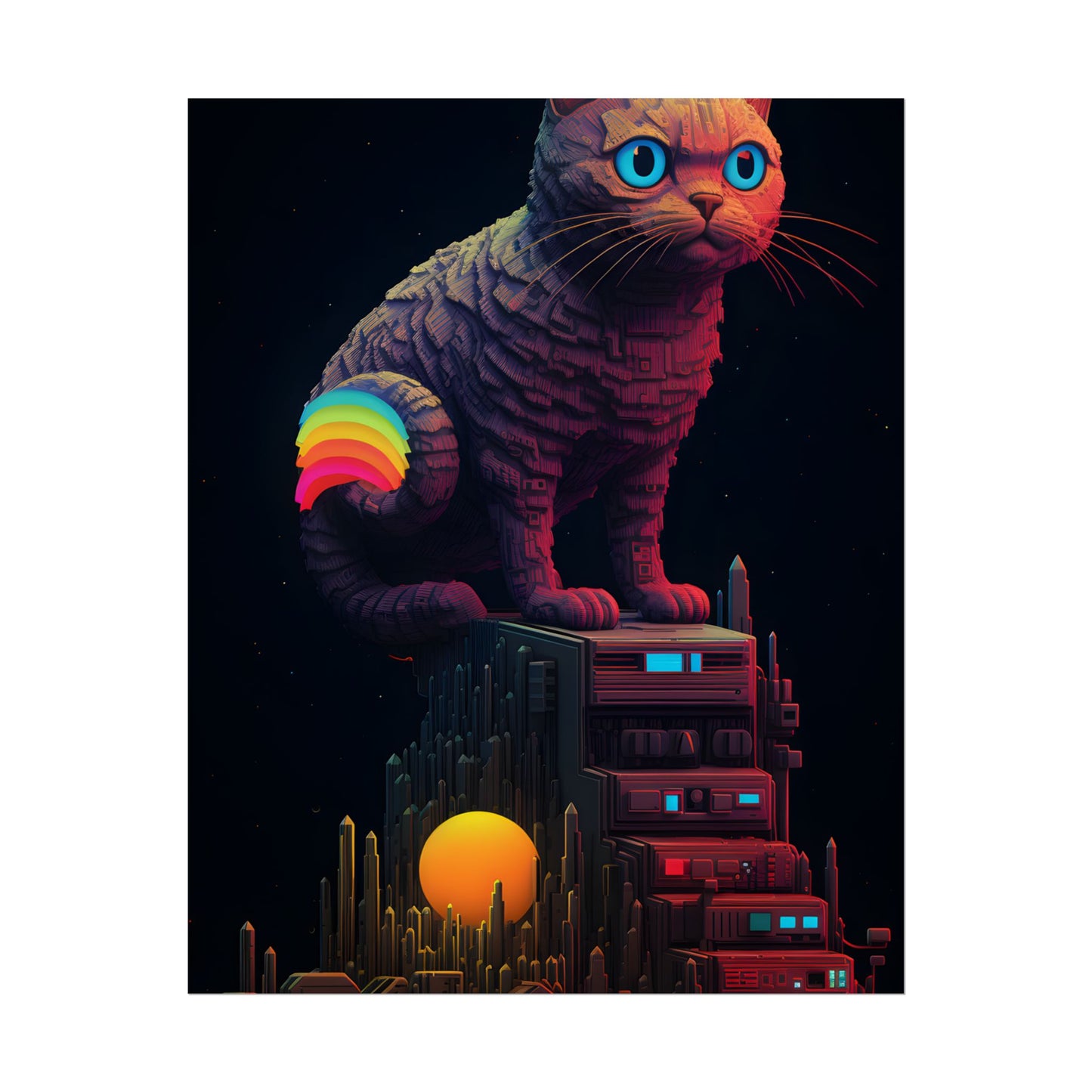 Pixelated Cyber Pets: Futuristic Digital Art - Poster
