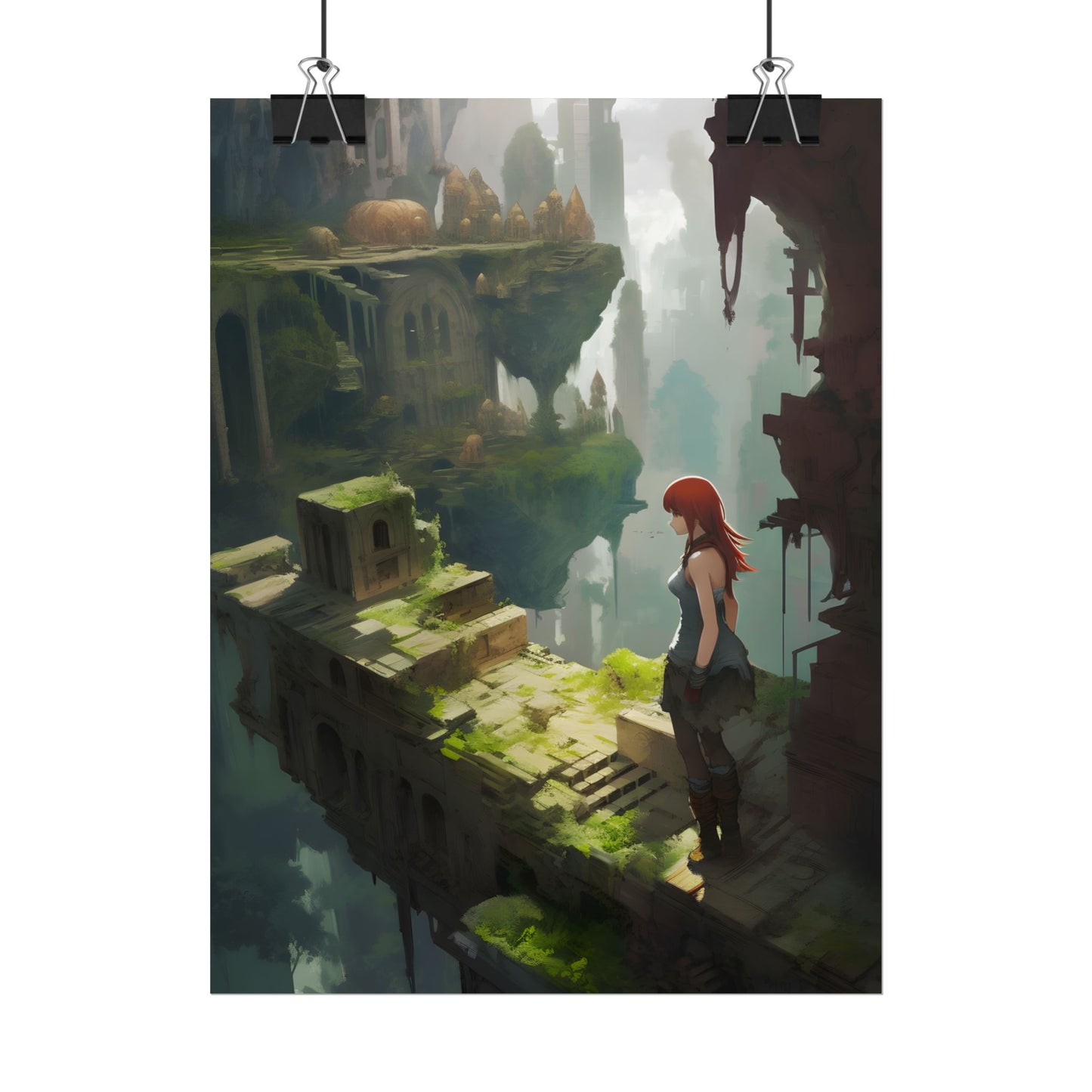 Anime Red Haired Female: Dramatic Eyes Art - Poster