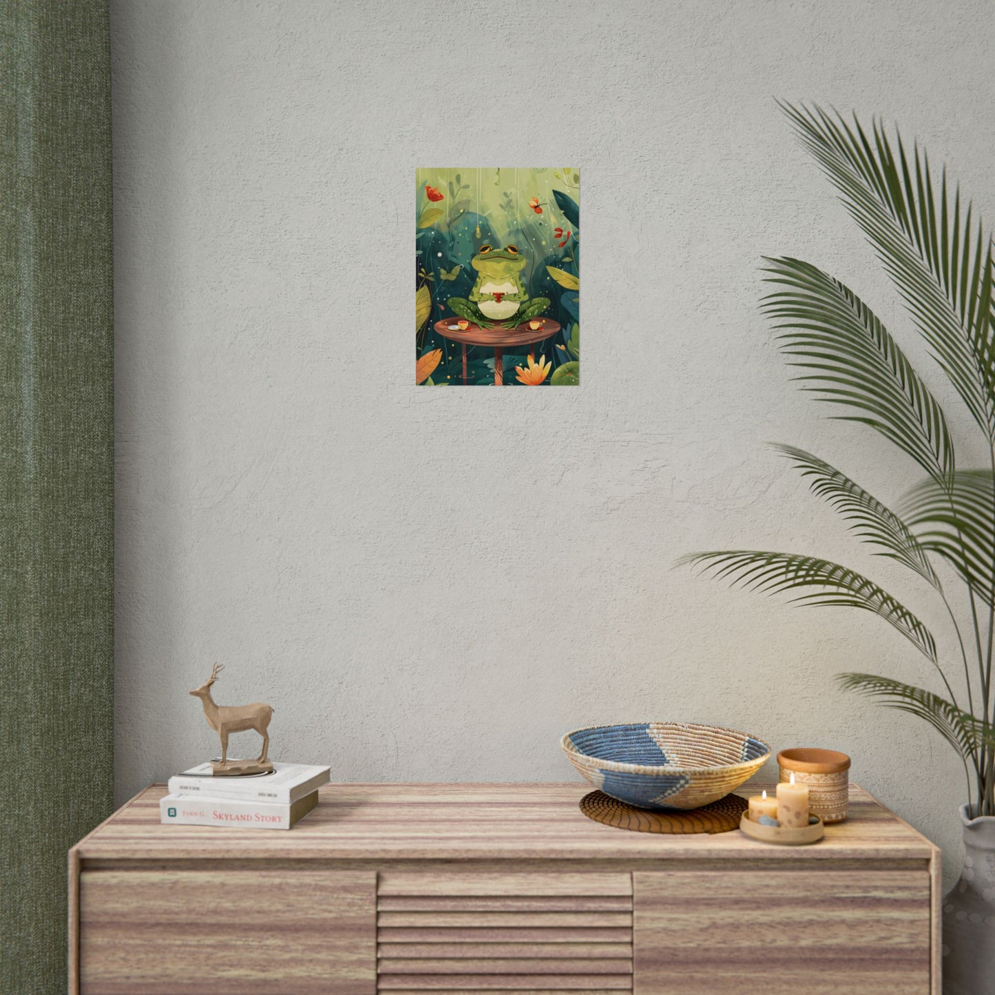 Whimsical Frog on Water: Playful Lily Pad Illustration - Poster