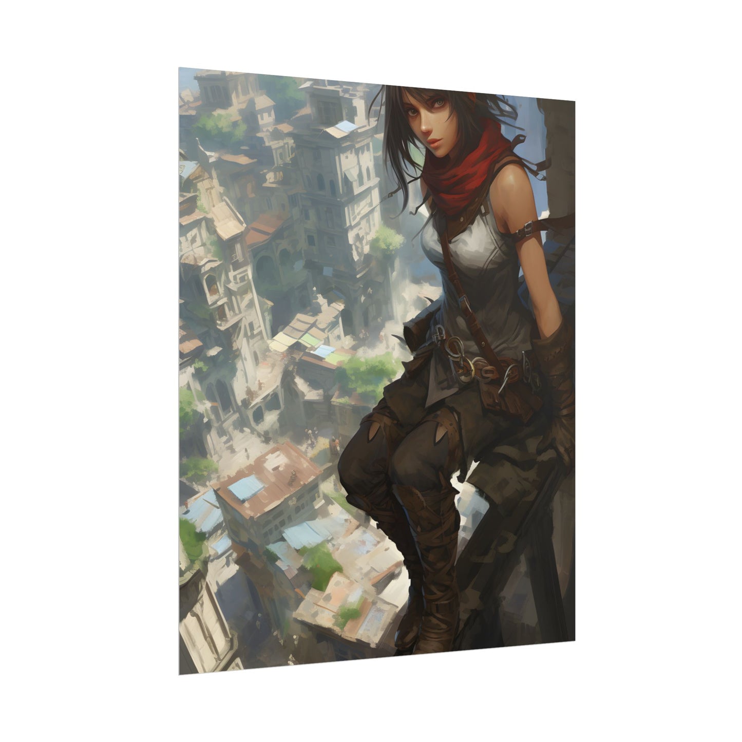 Anime Fantasy Bird's Eye View: White Feathers Digital Art - Poster