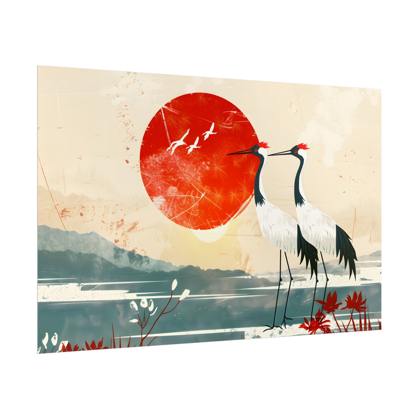 Serene Crane Landscape: Two Industrial Cranes in Nature - Poster