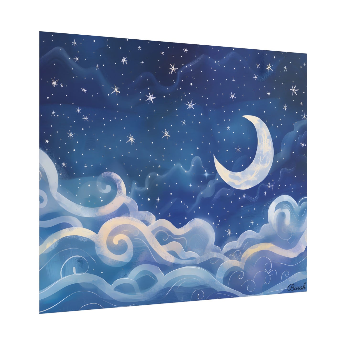 Whimsical Night Sky Dreams: Magical Illustration - Poster