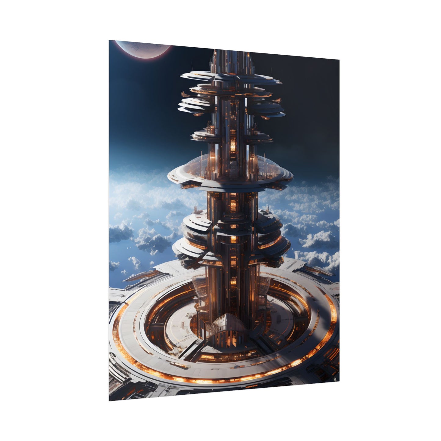 Aetherial Space Station: Industrial Haven with Habitation Windows - Poster