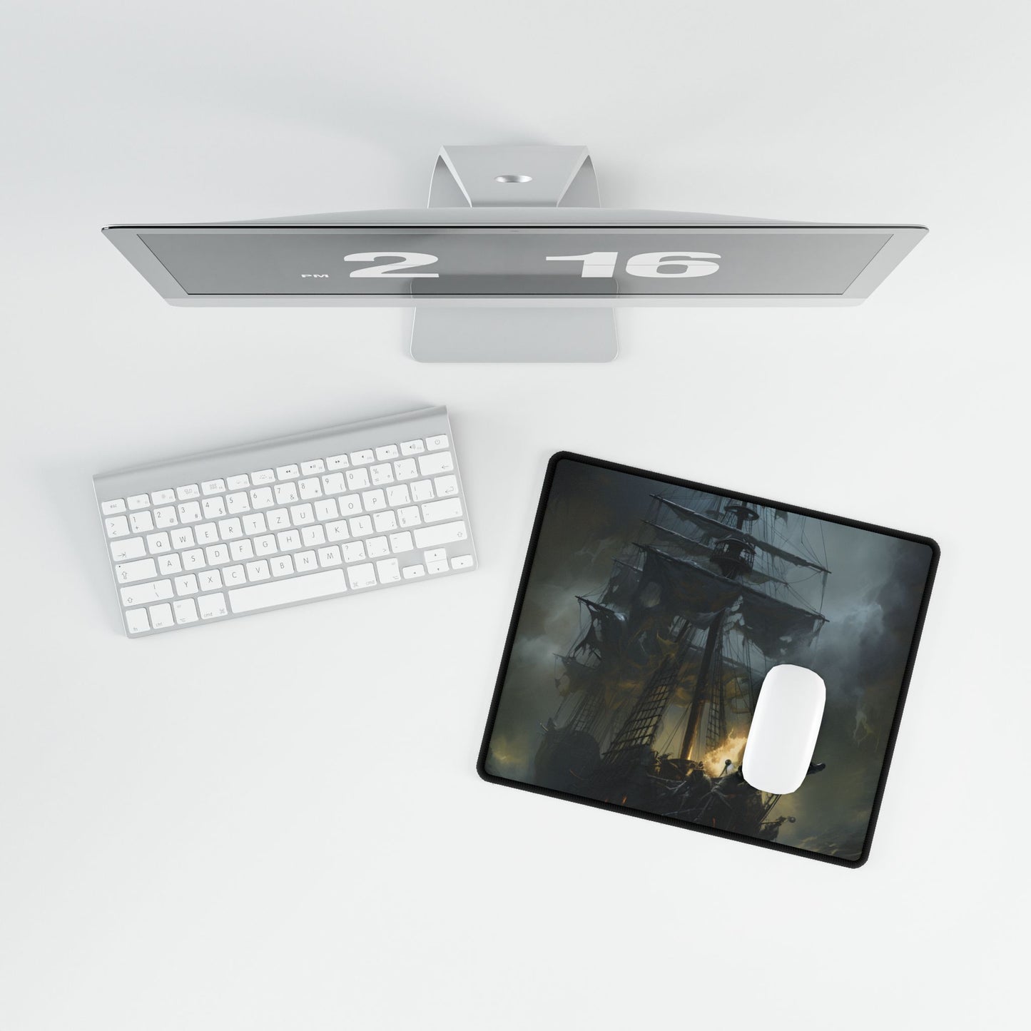 Eerie Pirate Ghost Ship: Sailing Seascape Artwork - Desk Mat