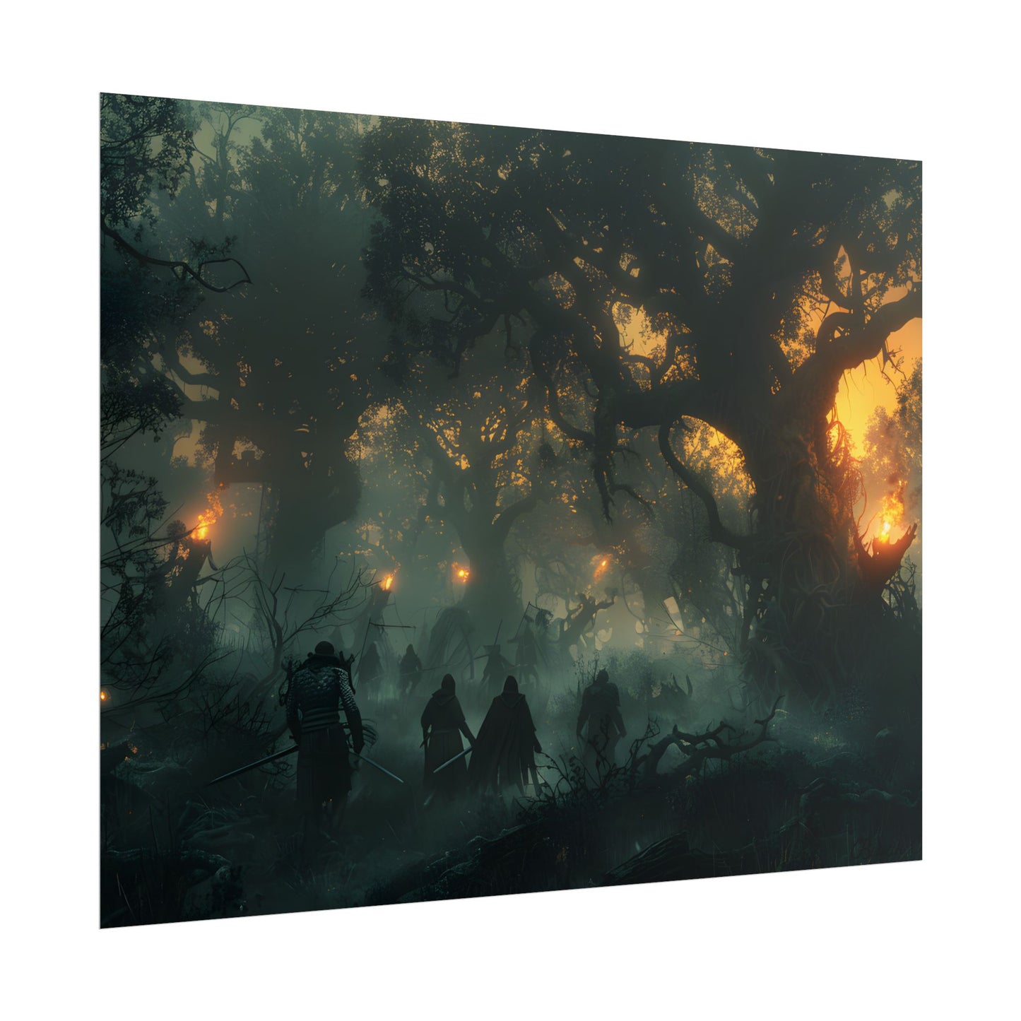 Serene Forest Sunset: Peaceful People's Journey - Poster