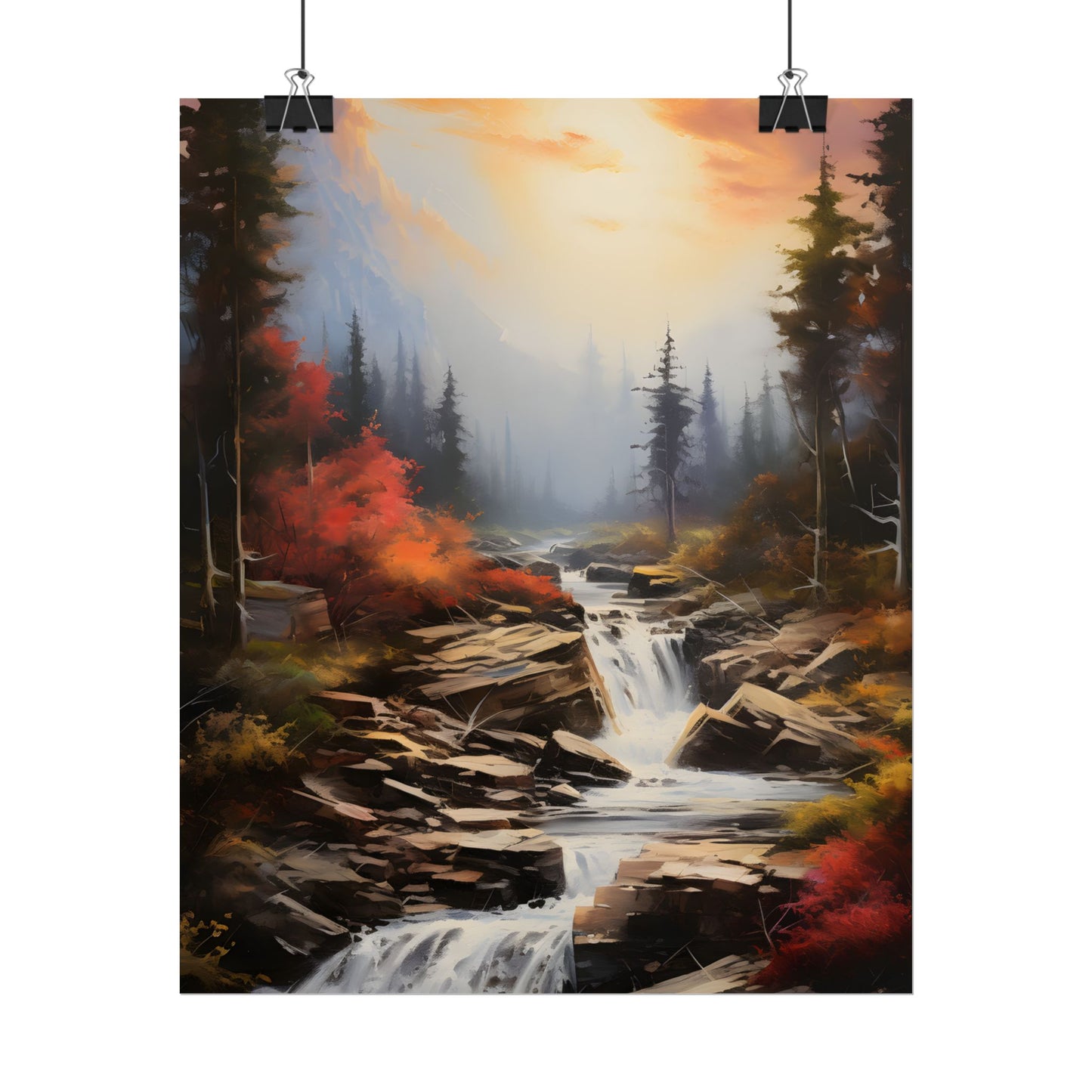 Breathtaking Waterfall: Magnificent Oil Painting Artwork - Poster