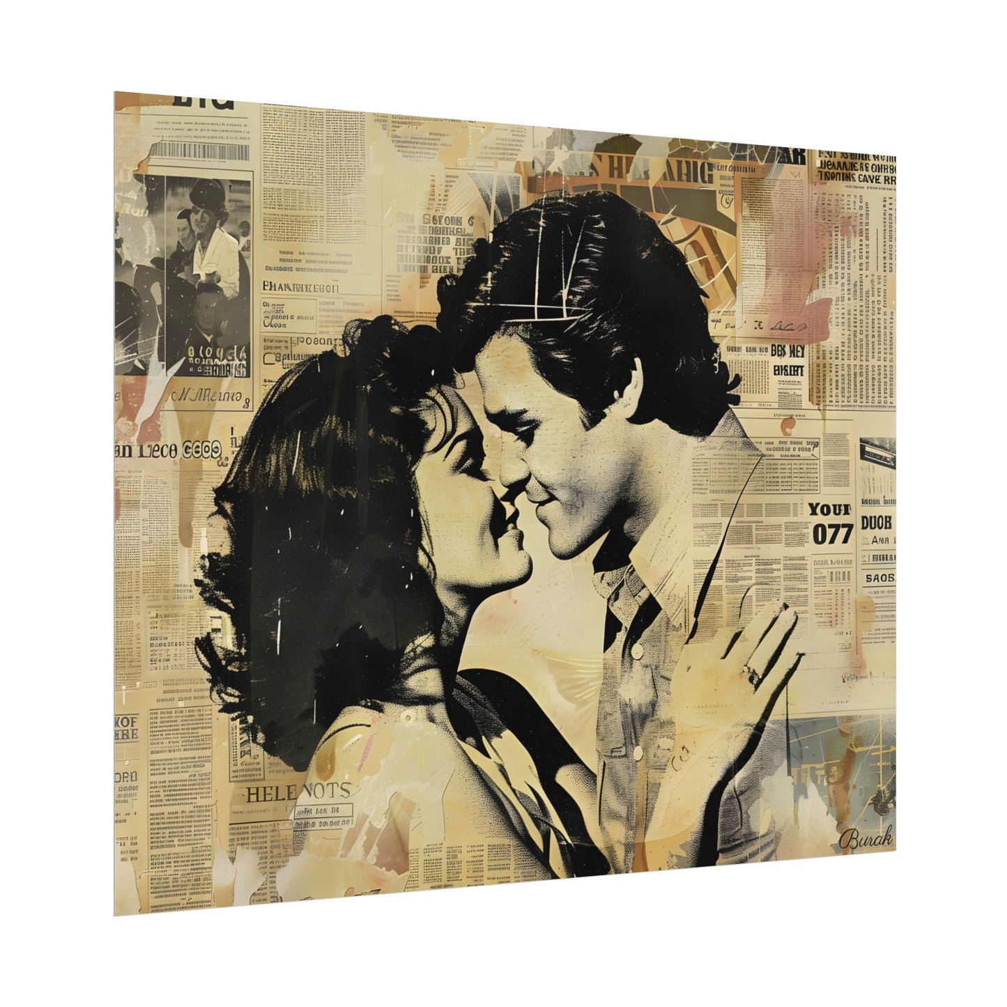 Retro Vintage Romance: Couples Newsprint Artwork - Poster