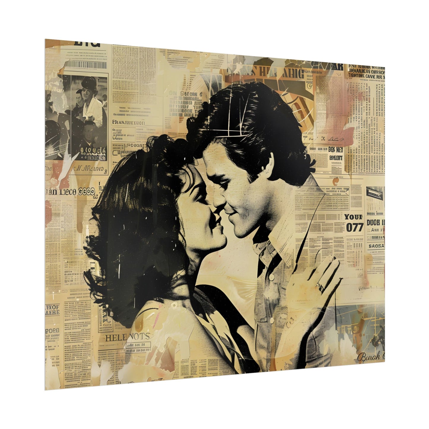 Retro Vintage Romance: Couples Newsprint Artwork - Poster