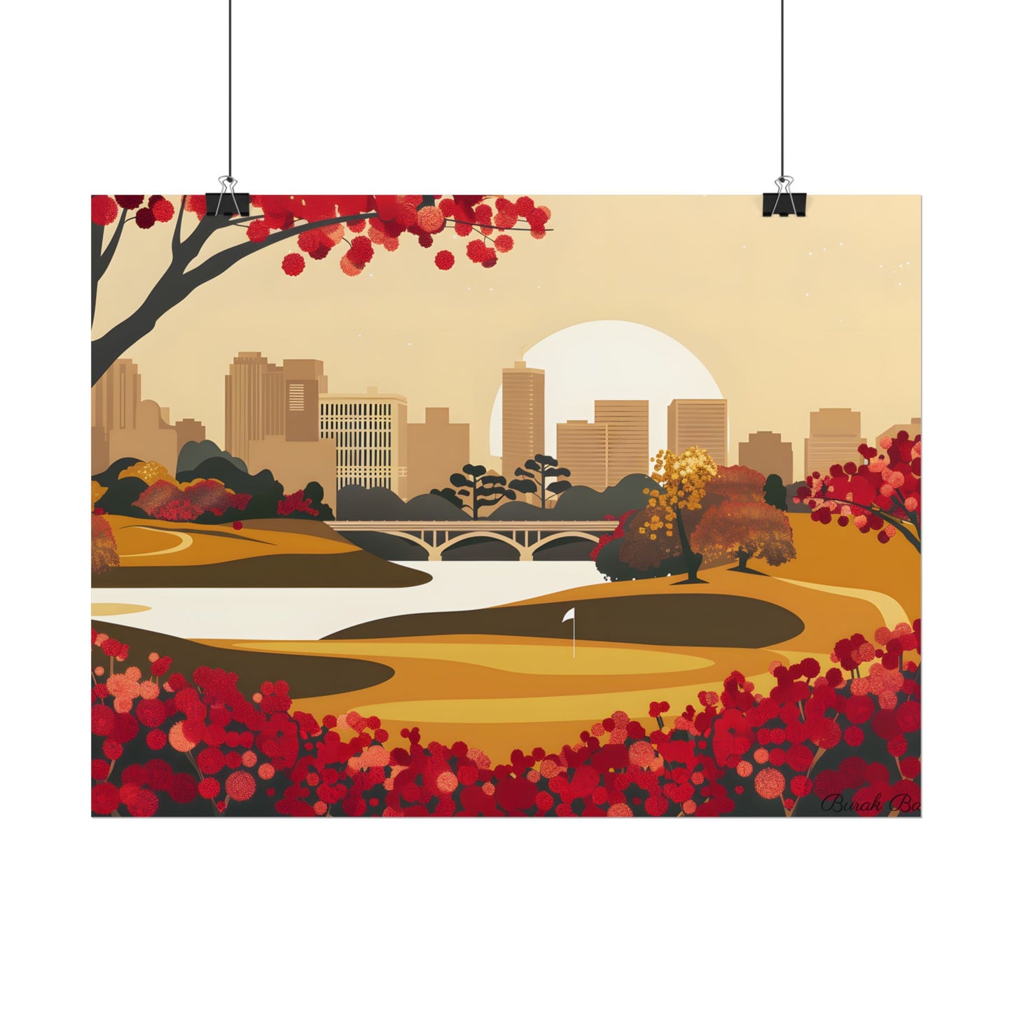 Retro Golf Illustration: Classic Course Scene - Poster