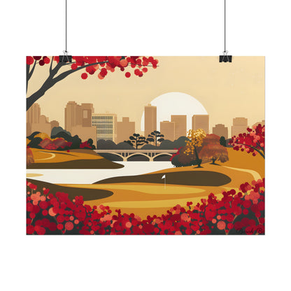 Retro Golf Illustration: Classic Course Scene - Poster