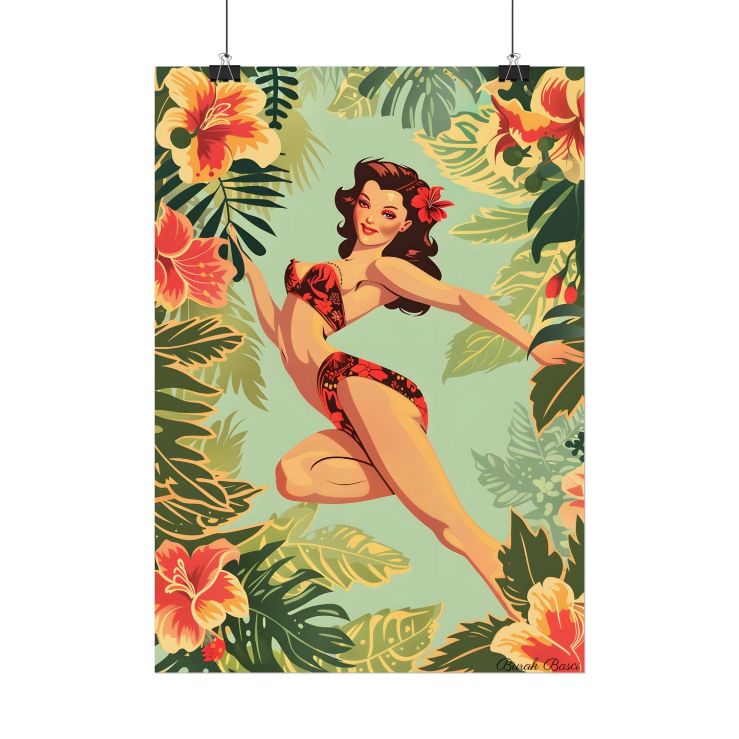Vintage Retro Pin-Up Girl: Mid-Century Art Illustration - Poster