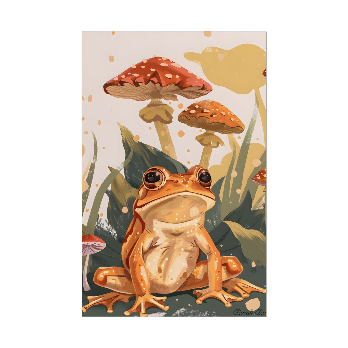 Retro Frog's Smile: Colorful Mushroom Illustration - Poster