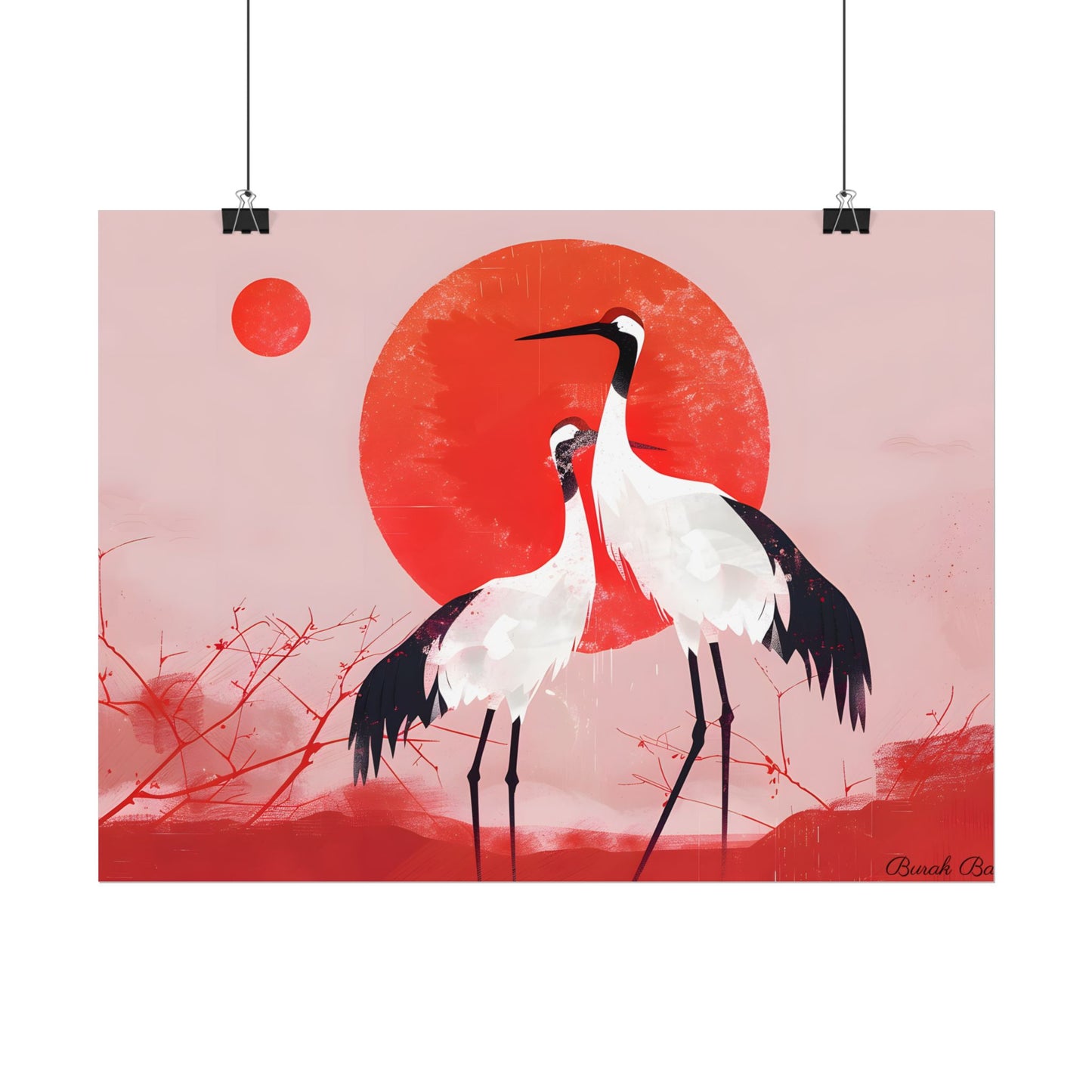Peaceful Crane Sanctuary: Serene Landscape Nature Art - Poster