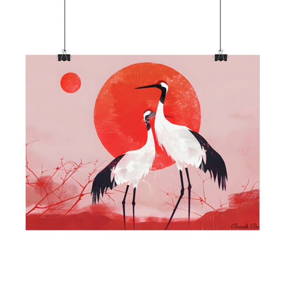 Peaceful Crane Sanctuary: Serene Landscape Nature Art - Poster