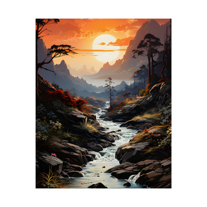 Breathtaking Waterfall: Vibrant Oil Painting Art - Poster