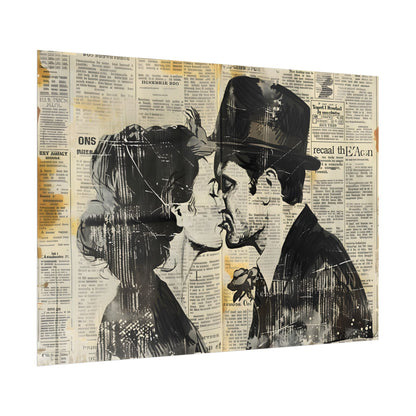 Vintage Romance Couples: Newsprint Artwork - Intimate Moments - Poster