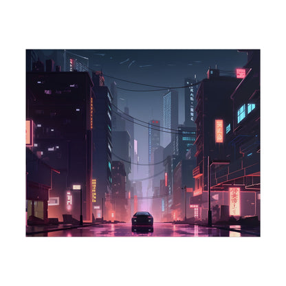 Cyberpunk Night: Melancholic Urban Landscape Artwork - Poster