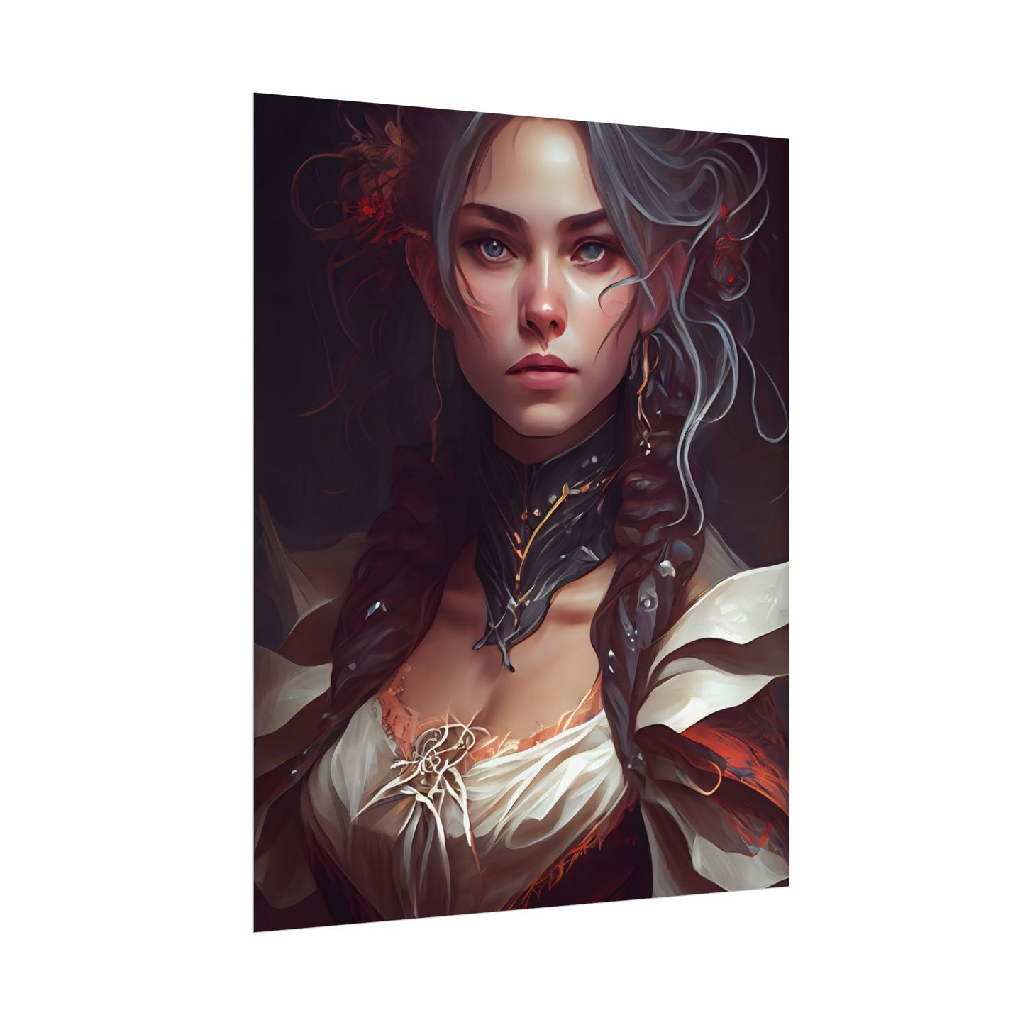Glamorous Mid-20s Female Portrait: Black Hair Artwork - Poster