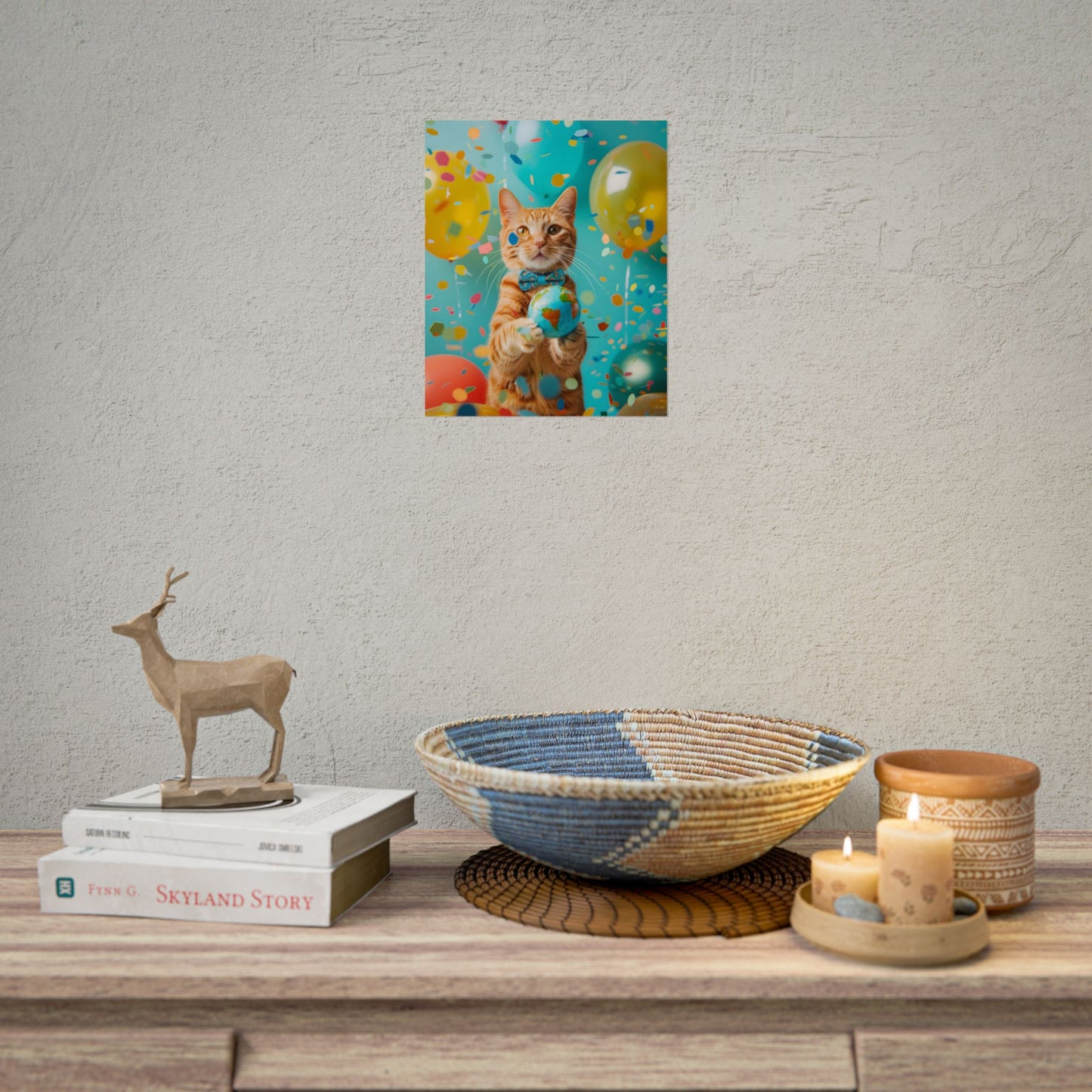 Charming Whiskers: Cat in Bow Tie with Mini Flag - Poster