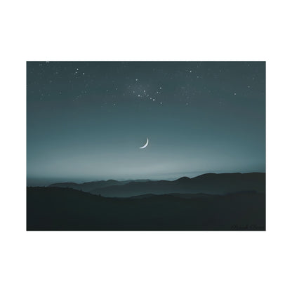 Minimalist Night Scene: Blue-Gray Sky Digital Art - Poster