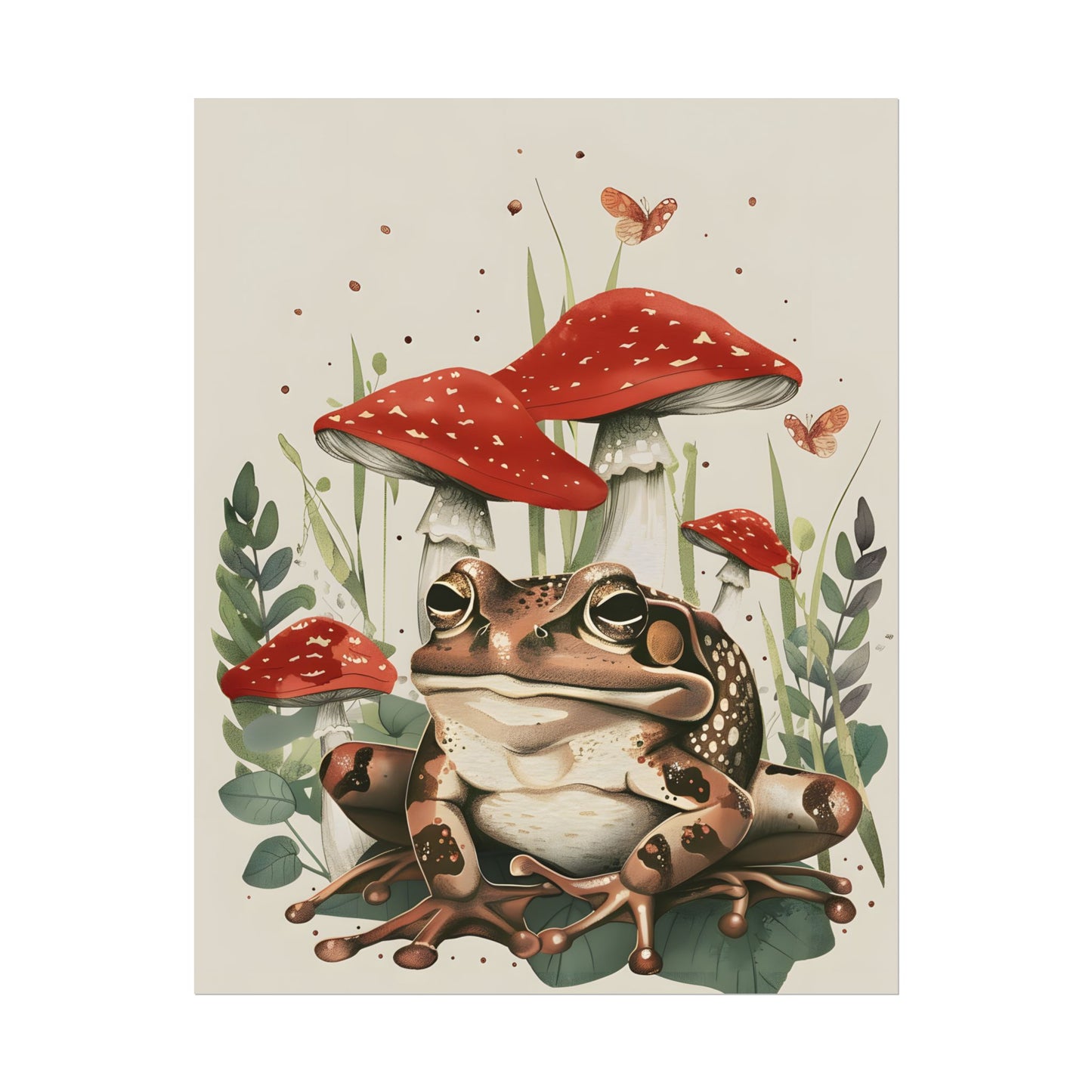 Retro Frog Smile: Colorful Mushroom Friends - Poster