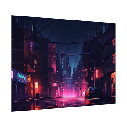 Melancholic Night: A Cyberpunk Urban Landscape - Poster