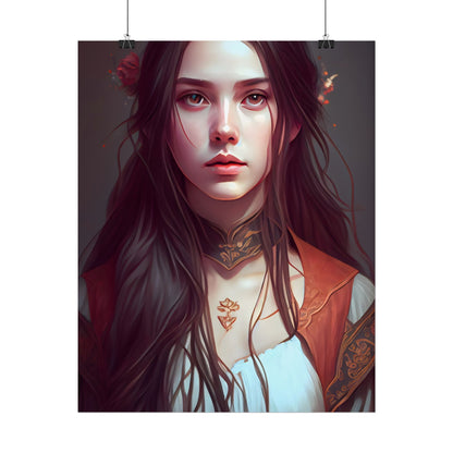 Sophisticated Female Portrait: Brown Hair Artwork in Focus - Poster