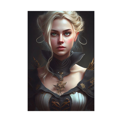 Stunning Blonde Portrait: Elegant Vintage Dress - Poster