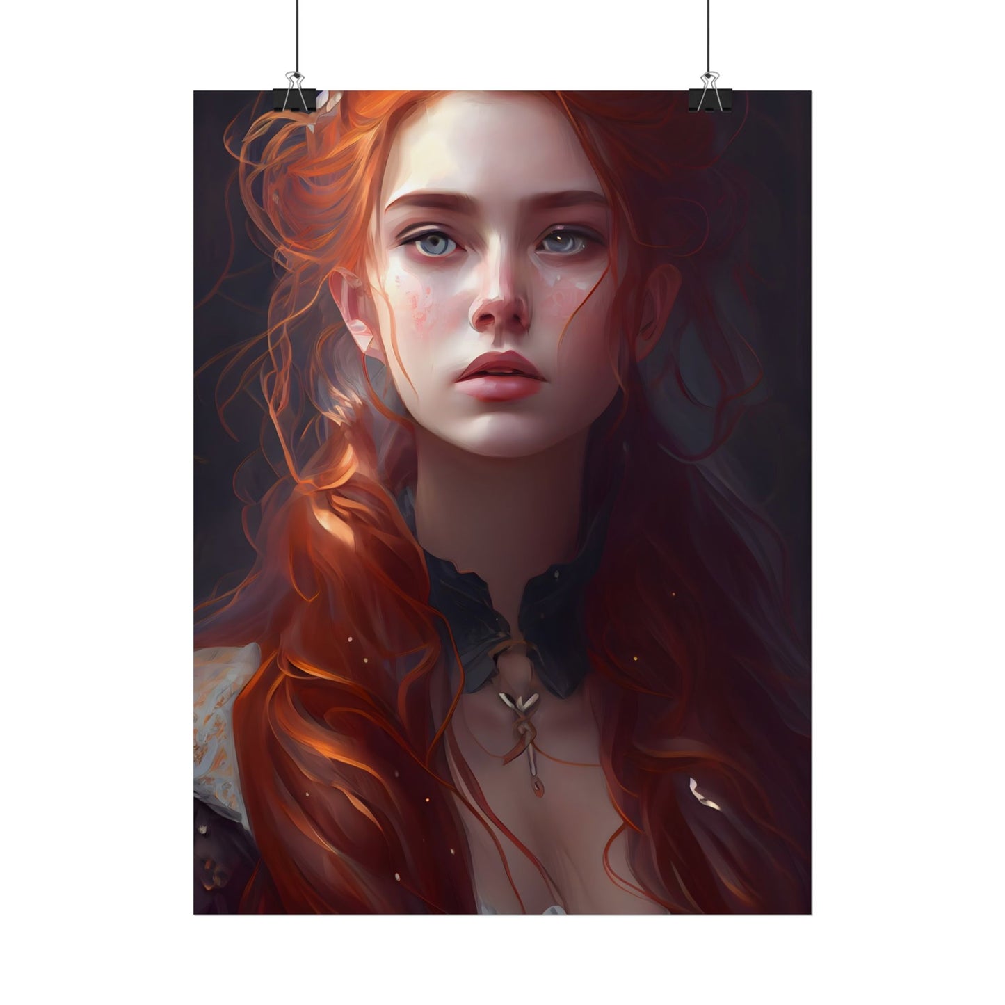 Elegant Redhead Portrait: Female Artwork in Dress - Poster