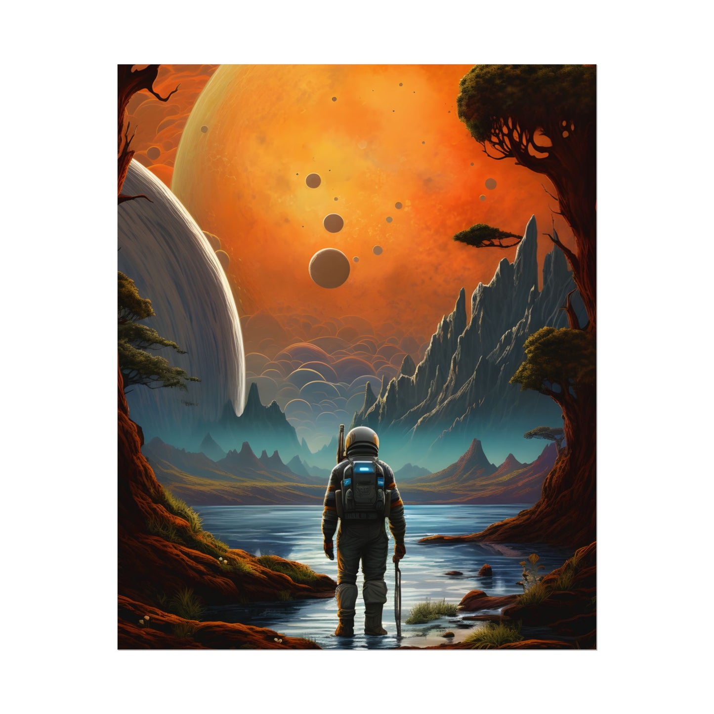 Futuristic Wilderness Explorer: Jetpack Adventure Art - Poster