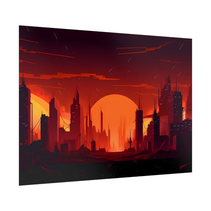 Cyberpunk Cityscape: Burning Nighttime Digital Art - Poster