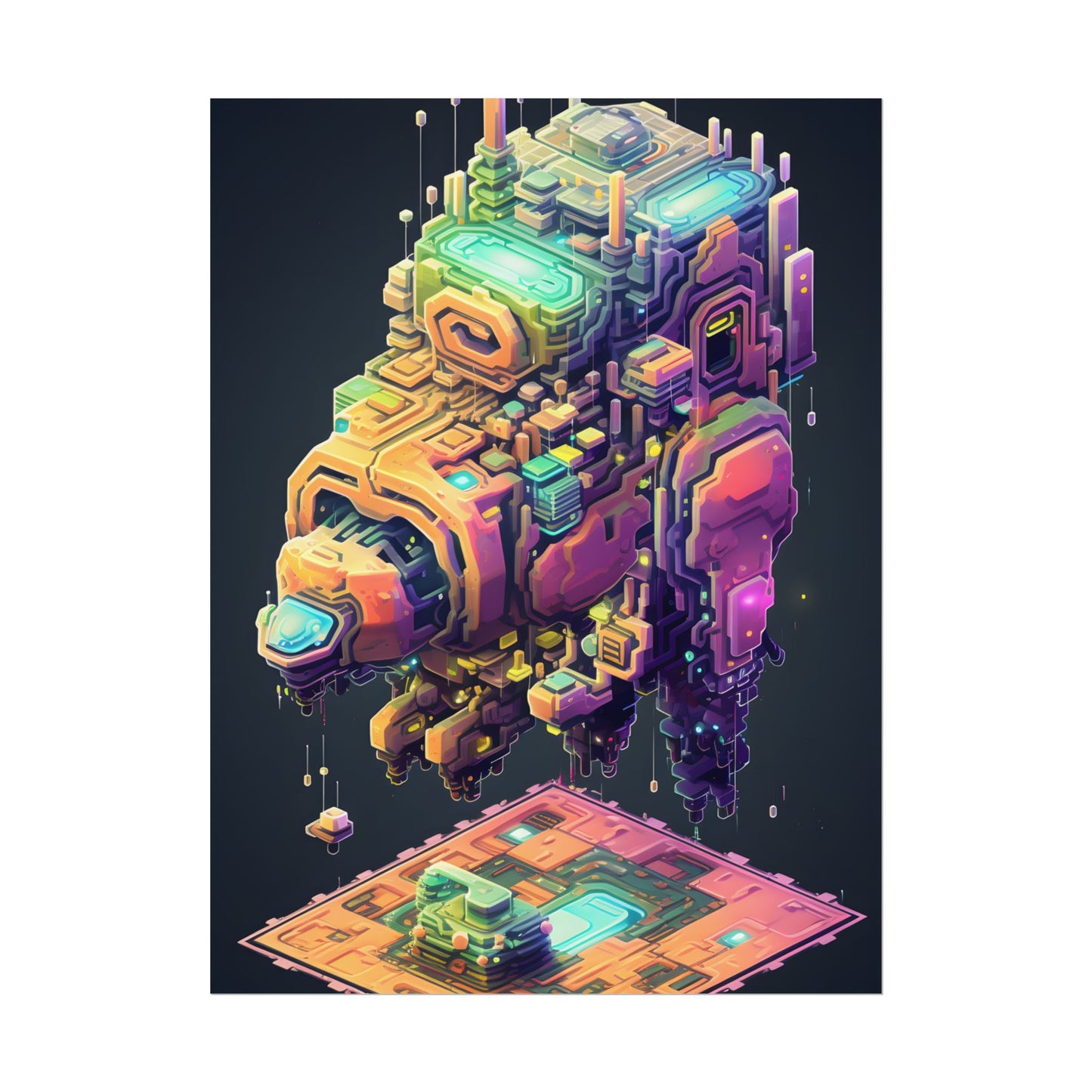 Pixel Punk Pets: Digital Artwork of Cyber-Pets in Pixelated World - Poster