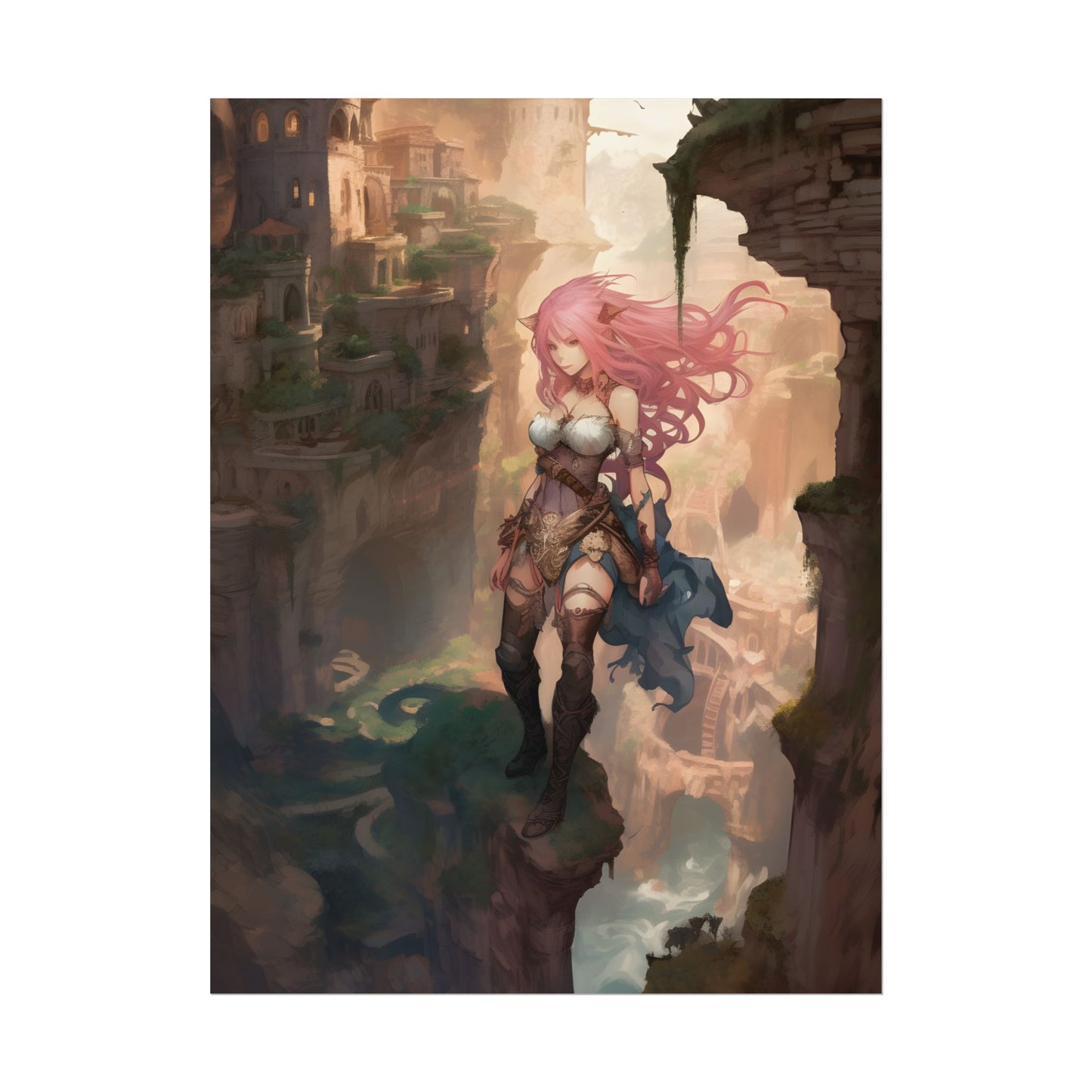 Dramatic Birds Eye View: Anime-Style Bird in Flight - Poster