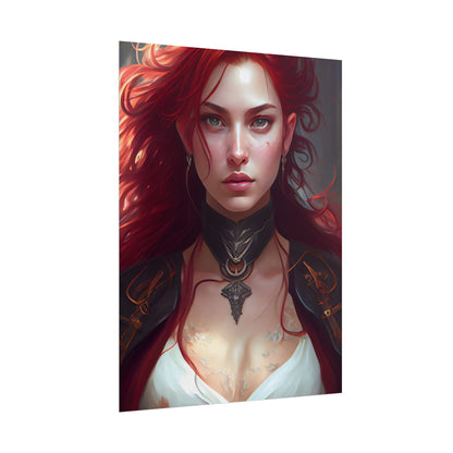 Red Hair Beauty: Elegant Woman in Black - Poster