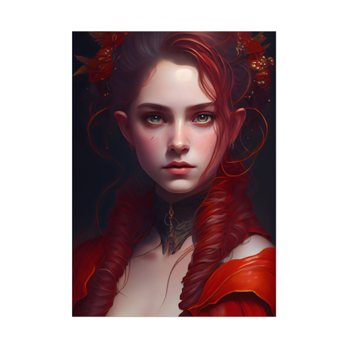 Redhead Portrait: Vibrant Dress Artwork - Poster