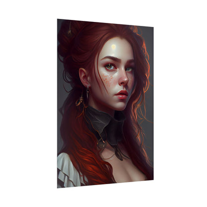Formal Redhead Portrait: Nature-Themed Artwork in Green and Blue - Poster