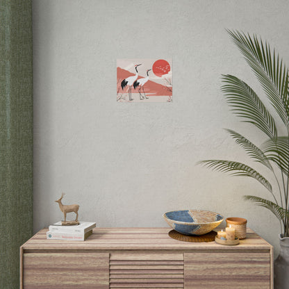 Serene Landscape with Cranes: Peaceful Nature Art - Poster