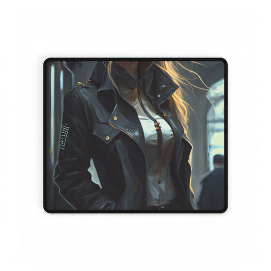 Blonde Police Officer on Hotel Duty: A Moment of Authority in the Lobby - Desk Mat